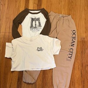 Aeropostale Kids Long Sleeve Tee in White and Brown